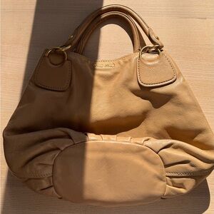 Miu Miu Soft Calf Leather Satchel Bag Sabbia Beige Gold Hardware